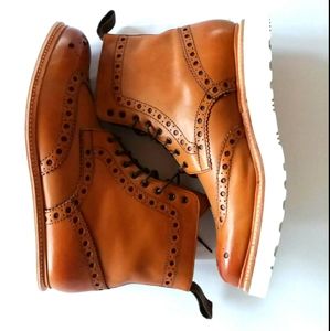 Grenson England Brogue Biker Leather Boots